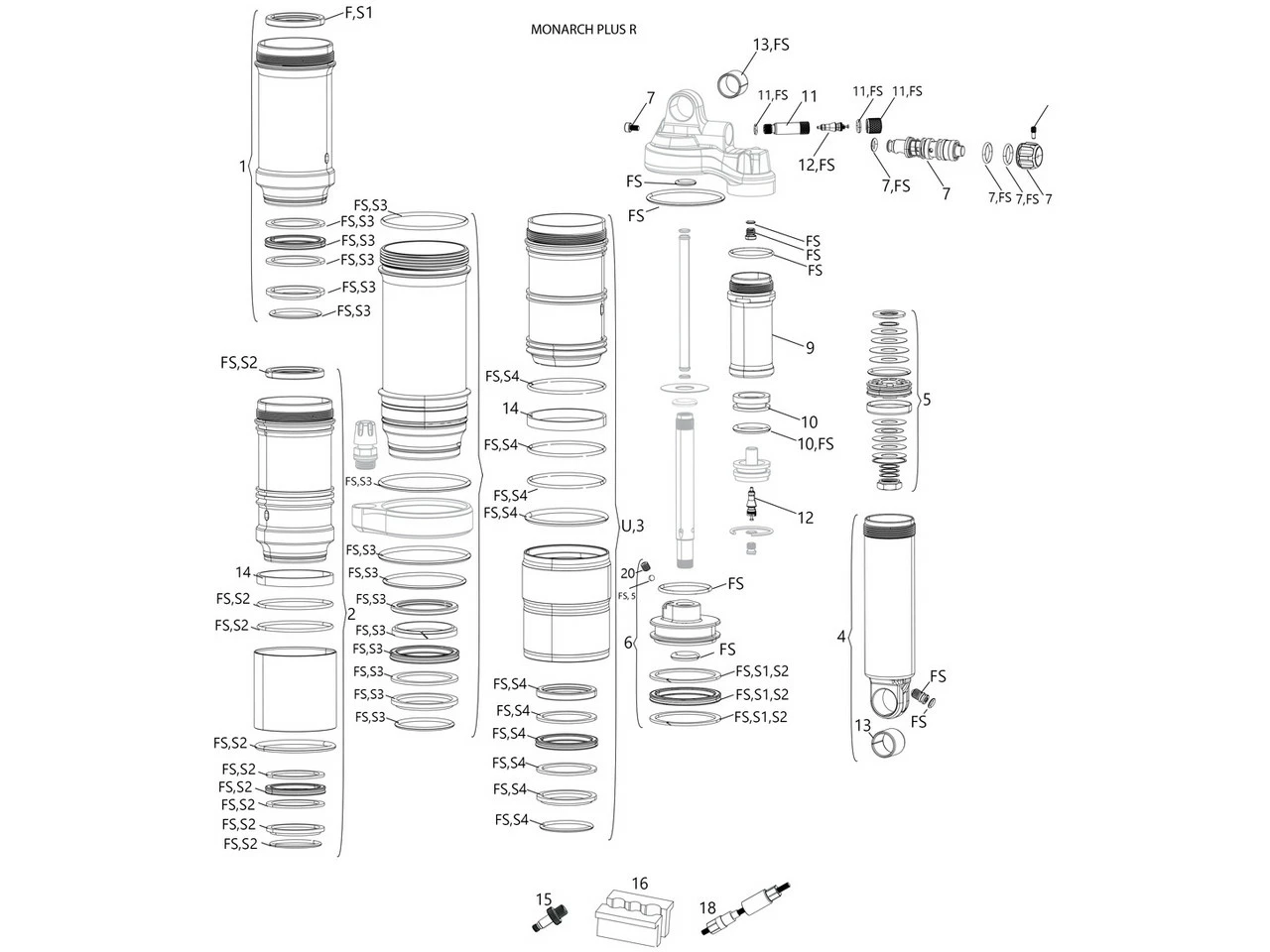 ROCKSHOX Ersatzteile Monarch Plus R (B1-B4 / 2014-2020) 3 ROCKSHOX Ersatzteile Monarch Plus R (B1-B4 / 2014-2020)